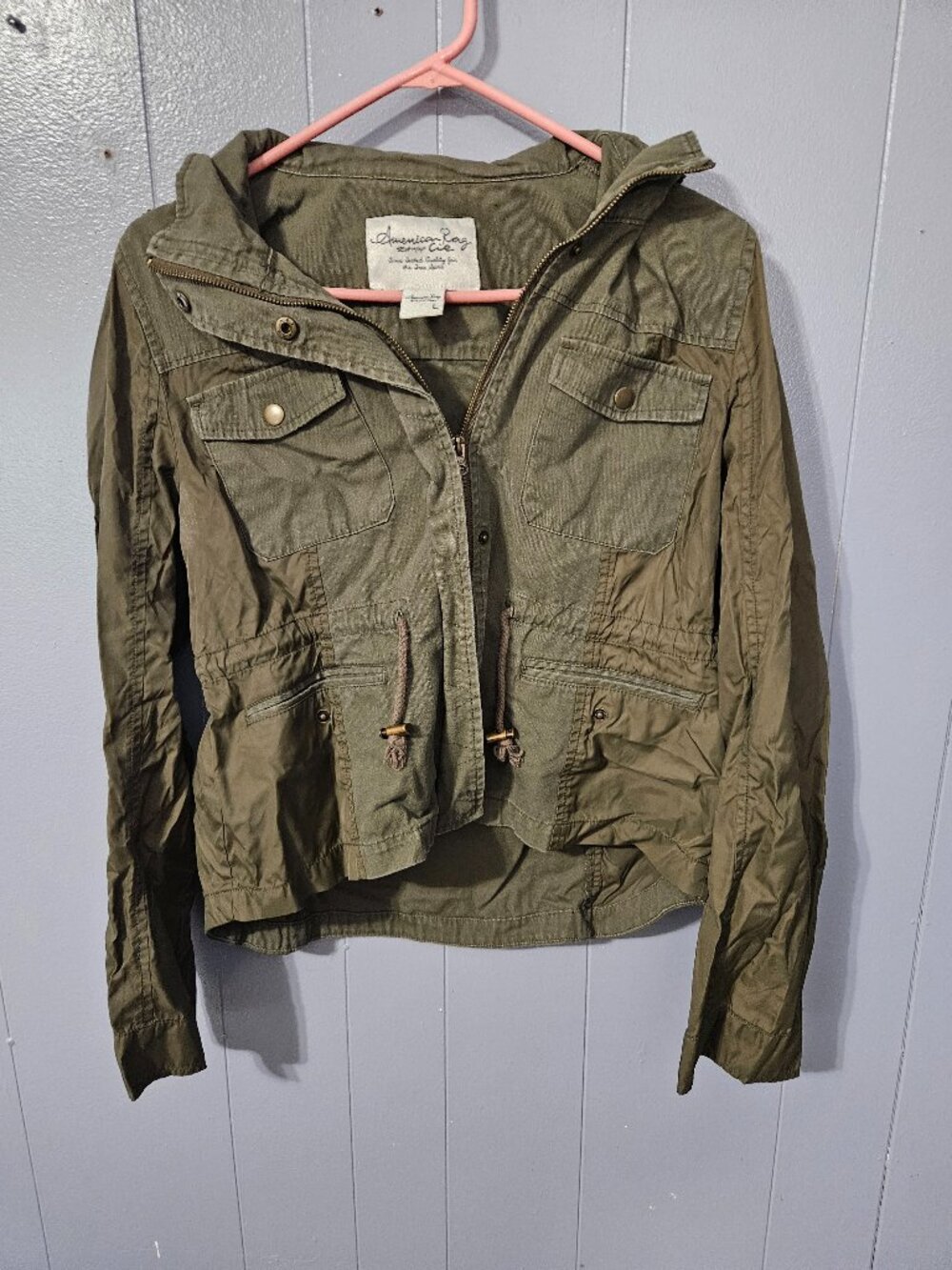 American Rag Cie Olive Green Utility Jacket Size L Military Cargo